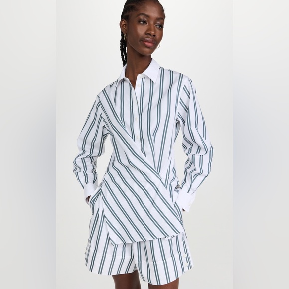 NWOT 3.1 PHILLIP LIM Asymmetric striped cotton-blend poplin shirt size 4 - Picture 1 of 8